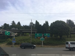 The intersection at the end of the bridge